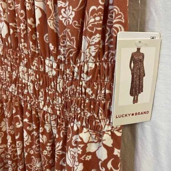 LUCKY BRAND Apricot Floral print Midi Dress Boho Sleeveless - Picture 4 of 14